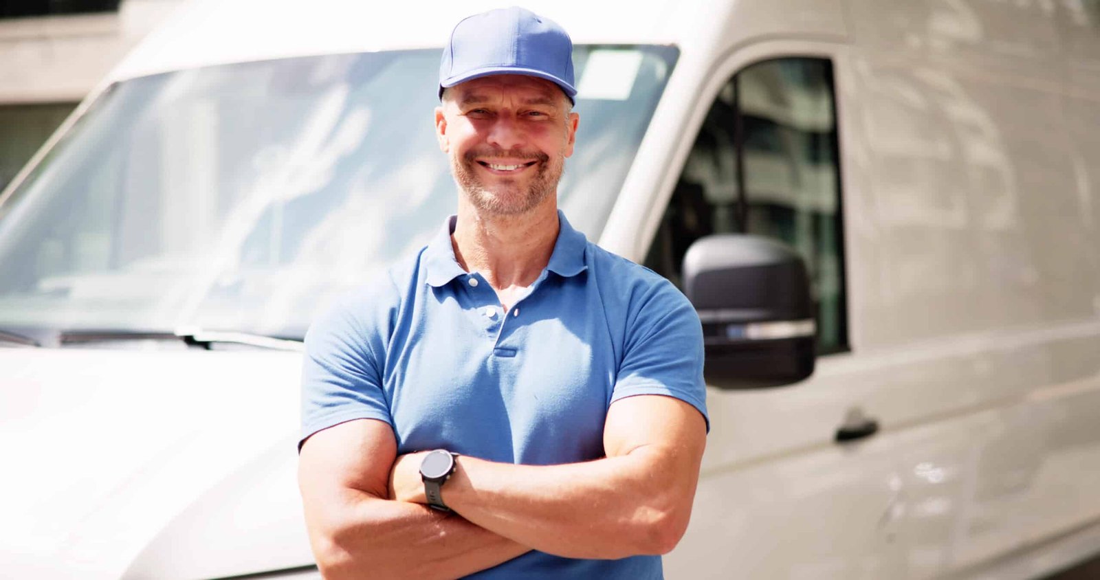 Handy Hive Pros handyman in uniform standing confidently in front of service truck, ready to provide top-quality home services.